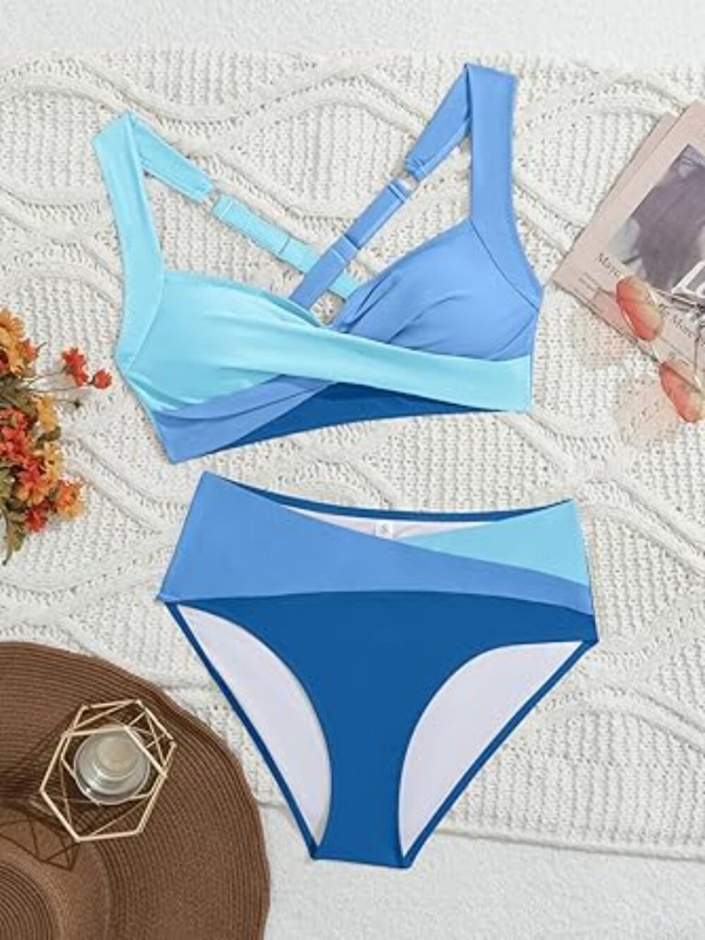 B2prity Bikini Sets for Women Two Piece Swimsuit Mid Rise Color Block Bathing L
